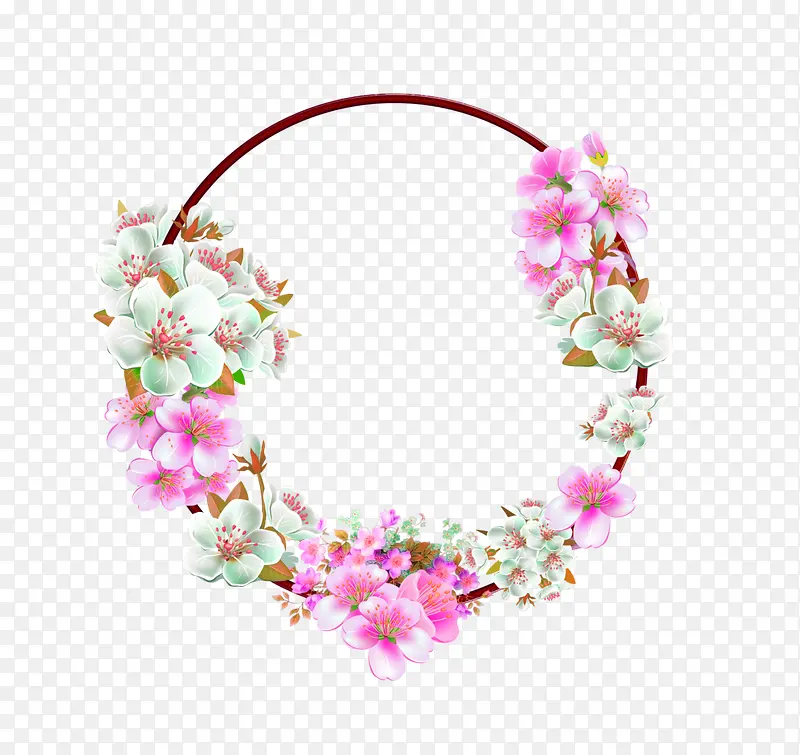 粉色小清新桃花花环装饰图案