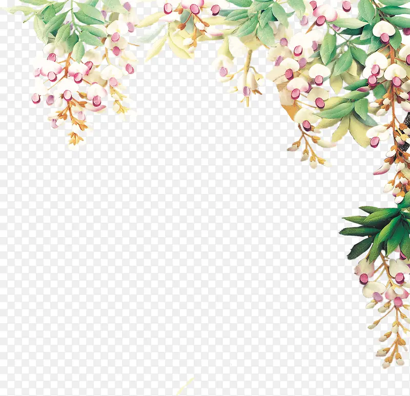 手绘温馨粉色花朵边框植物