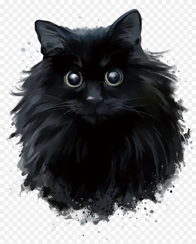 矢量水彩黑色的猫