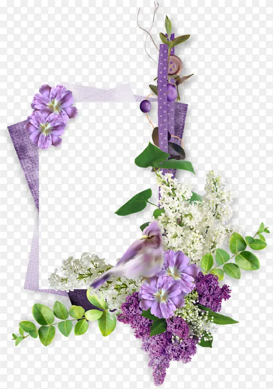 紫色花朵绿色植物边框