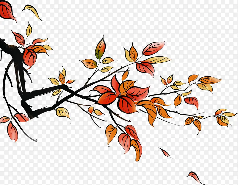 创意手绘水彩秋天的树叶枫叶