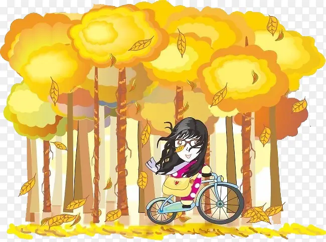 卡通秋天骑车的女孩插画