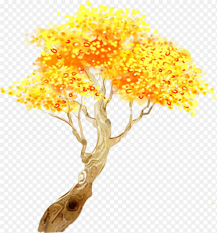 绘画黄色树木秋天贺卡