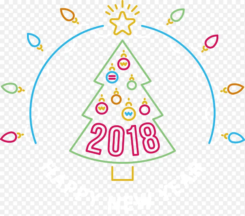 彩色线条2018圣诞树海报
