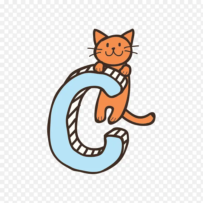 手绘猫咪卡通英文字母C