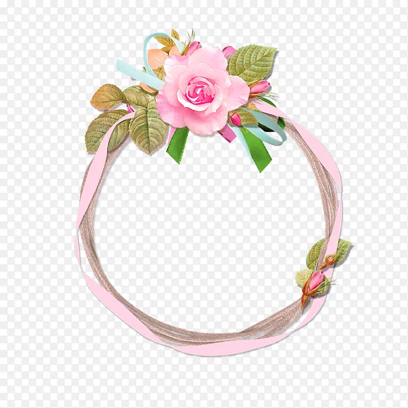 小清新粉色花朵花环装饰图案