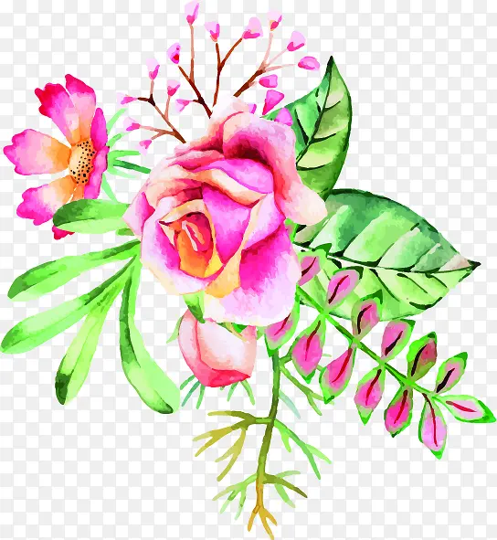 粉色水彩花朵植物手绘装饰