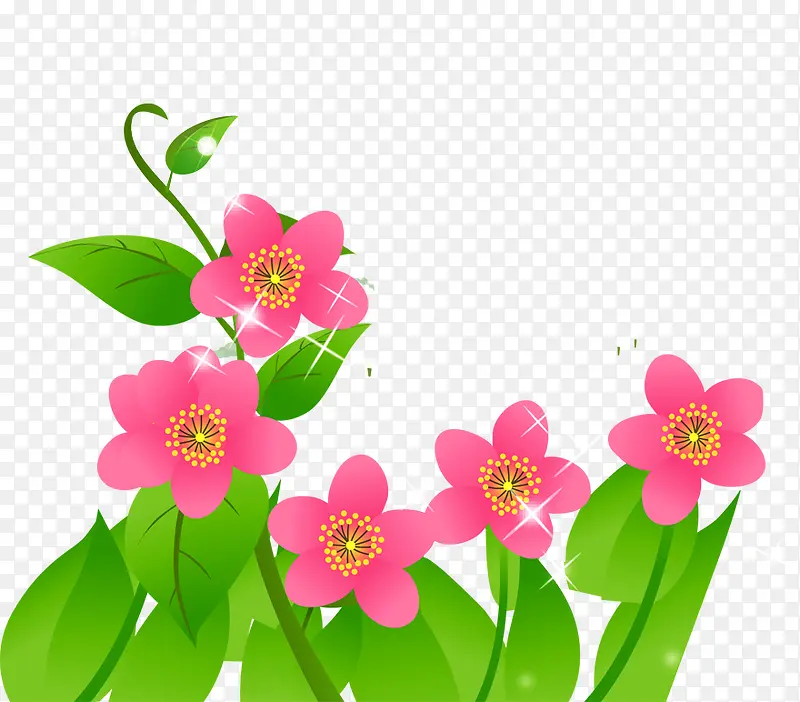 春天粉色花朵手绘植物