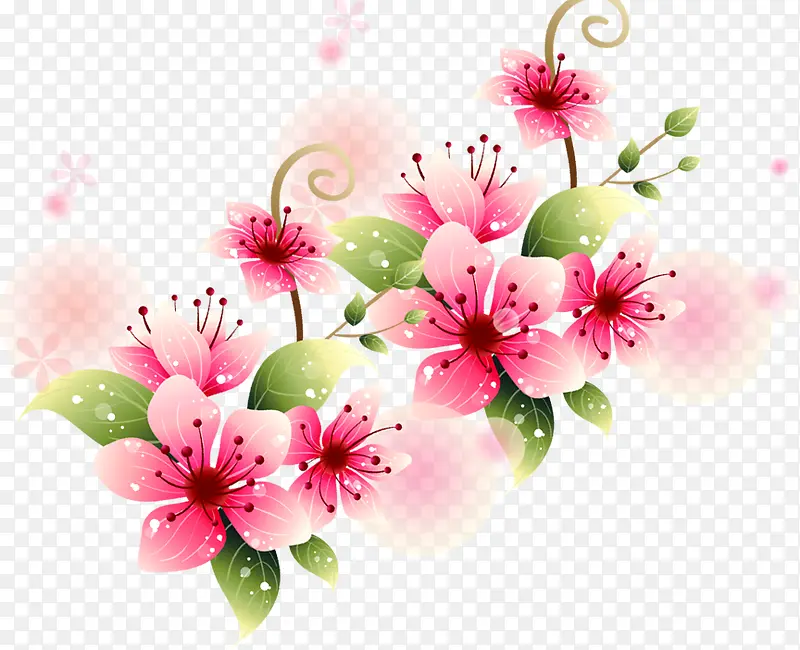 粉色水彩花朵植物手绘