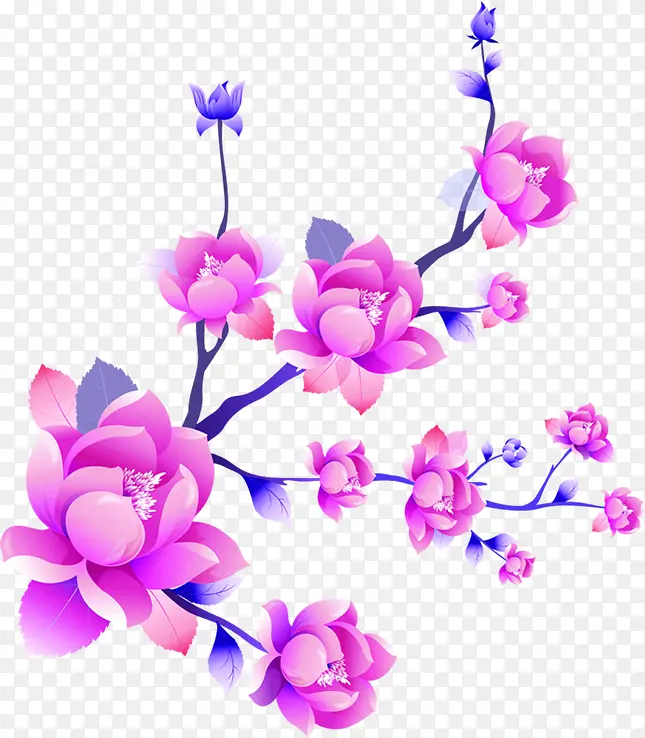 粉色复古花朵手绘树枝
