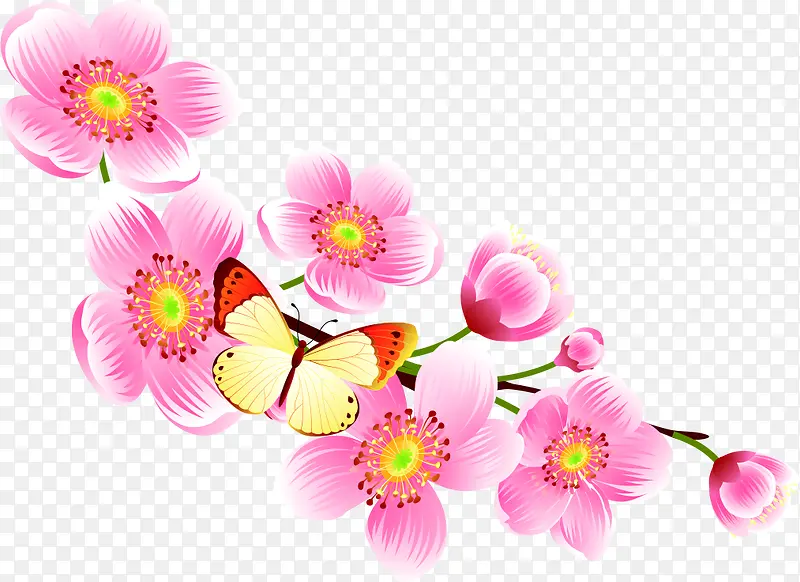 粉色温馨节日花朵蝴蝶装饰