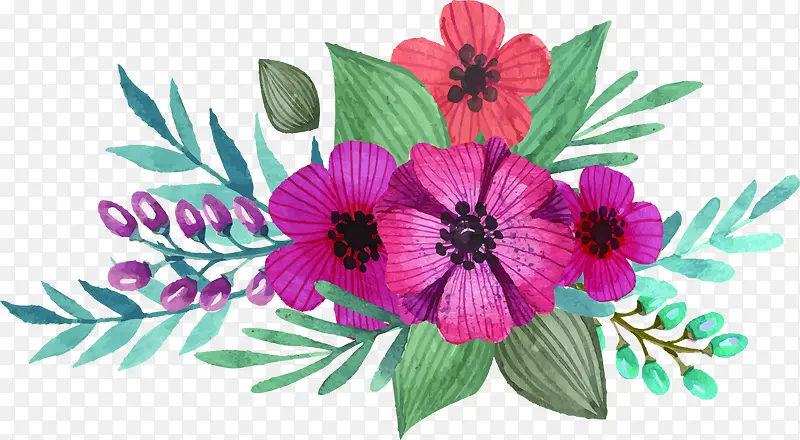 粉色手绘水彩花朵植物节日