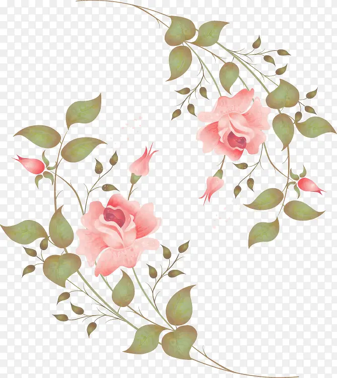 手绘粉色花朵花藤图案