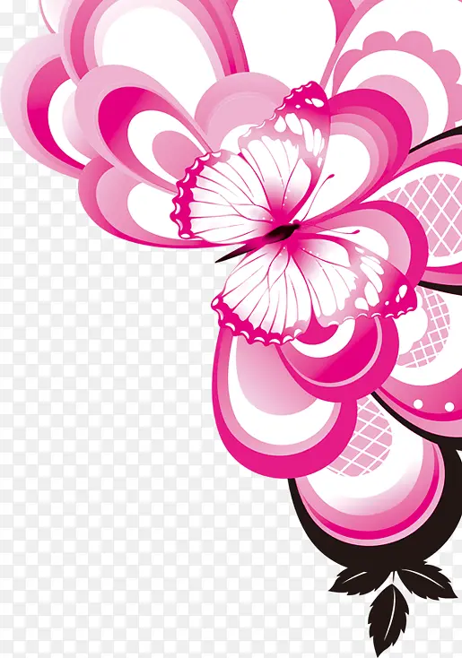 粉色手绘精美温馨花朵蝴蝶