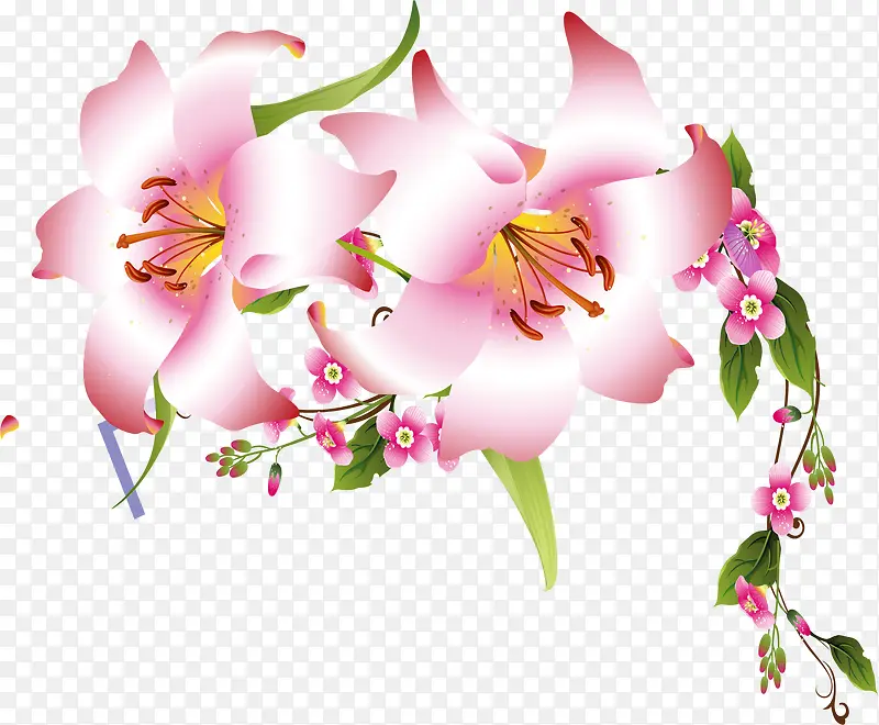 手绘粉色花朵花藤