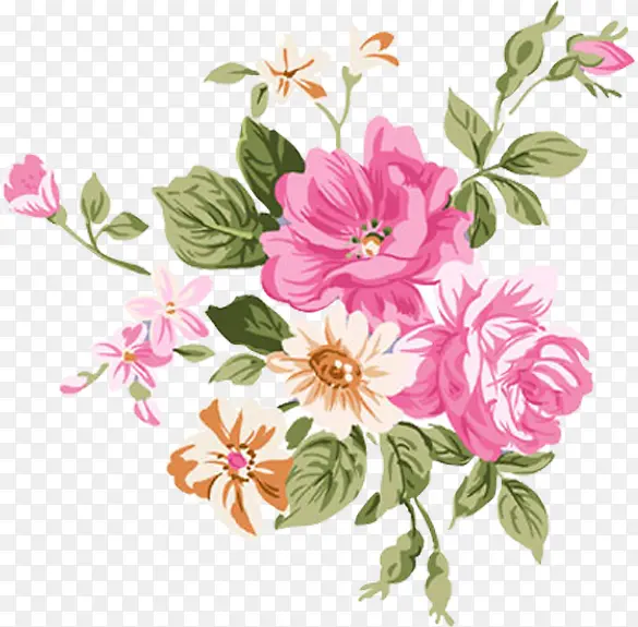 粉色水墨花朵装饰古典
