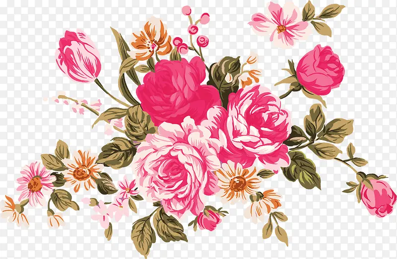 粉色手绘中式花朵植物