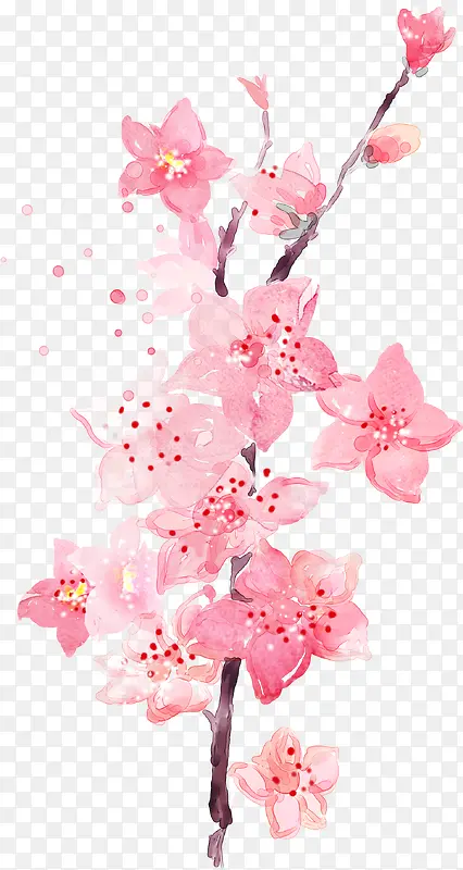 粉色水墨古典花朵