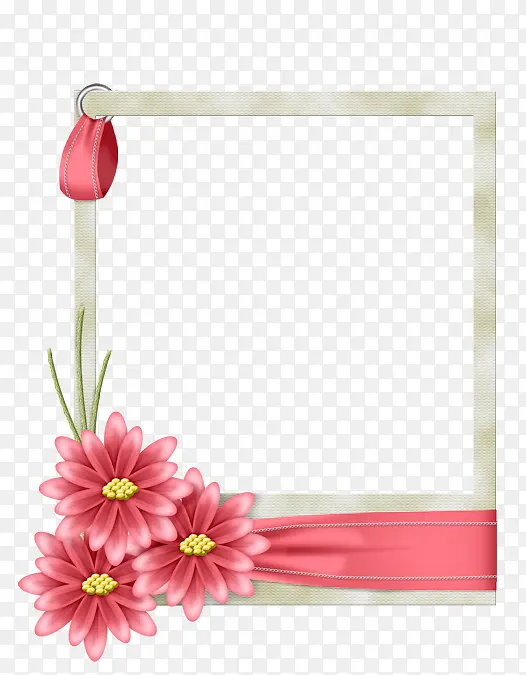 手绘粉色花朵棕色相框