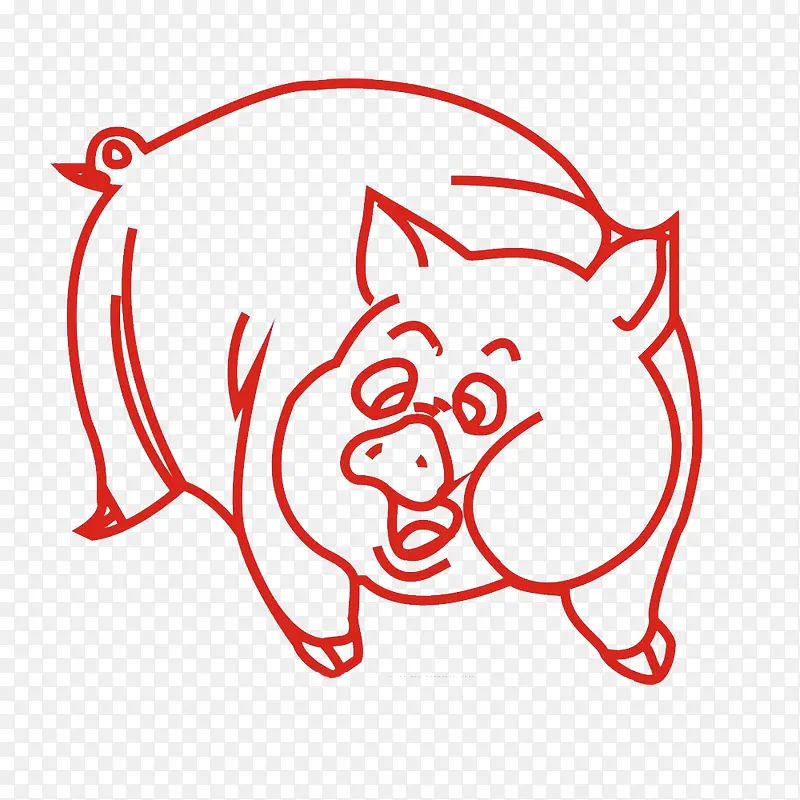 红色线猪简笔画