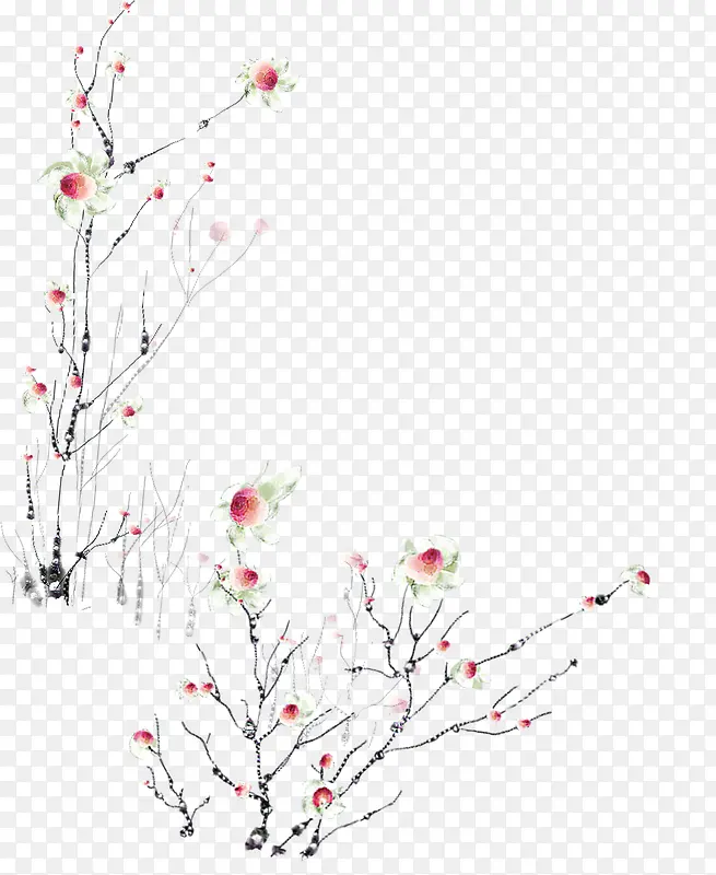 粉色花朵树枝插图装饰