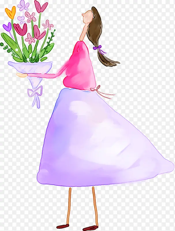 手绘粉色花朵服饰美女