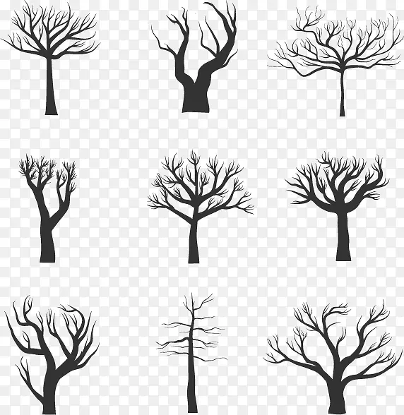 矢量手绘9个枯树