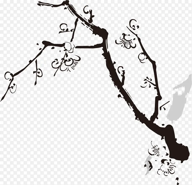手绘棕色梅花树枝插图