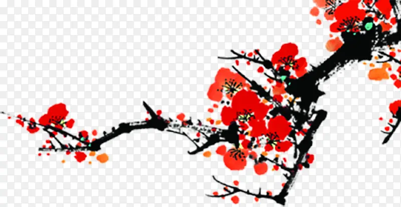 梅花手绘红色树枝装饰