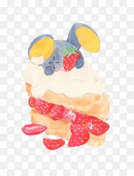 水彩的草莓蛋糕