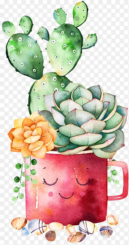 手绘水彩仙人掌多肉