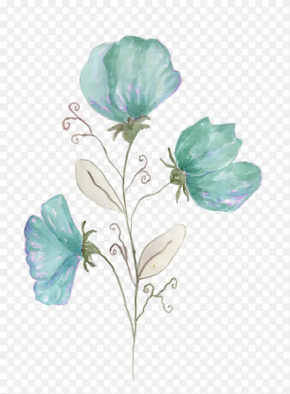 蓝色手绘花卉
