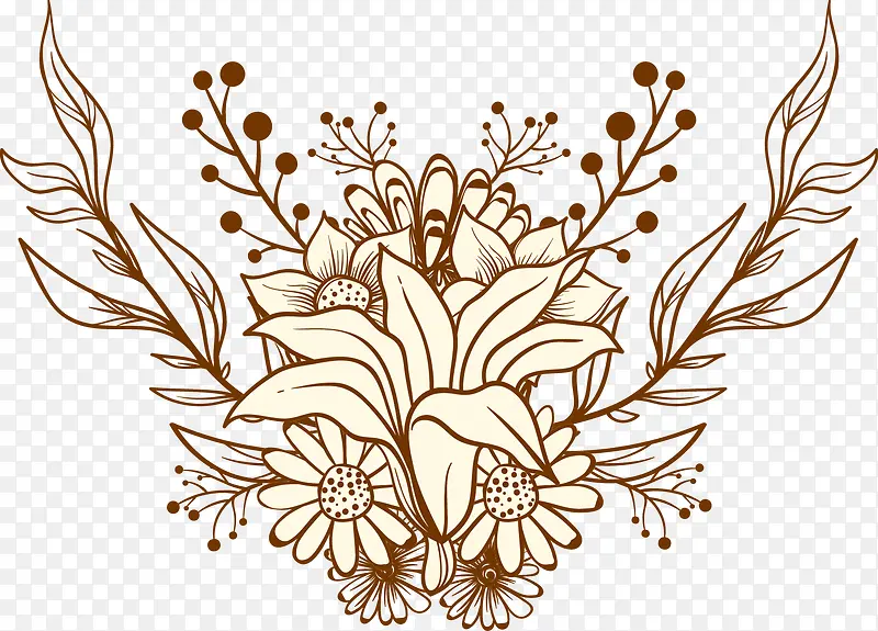 矢量手绘植物花卉装饰图案