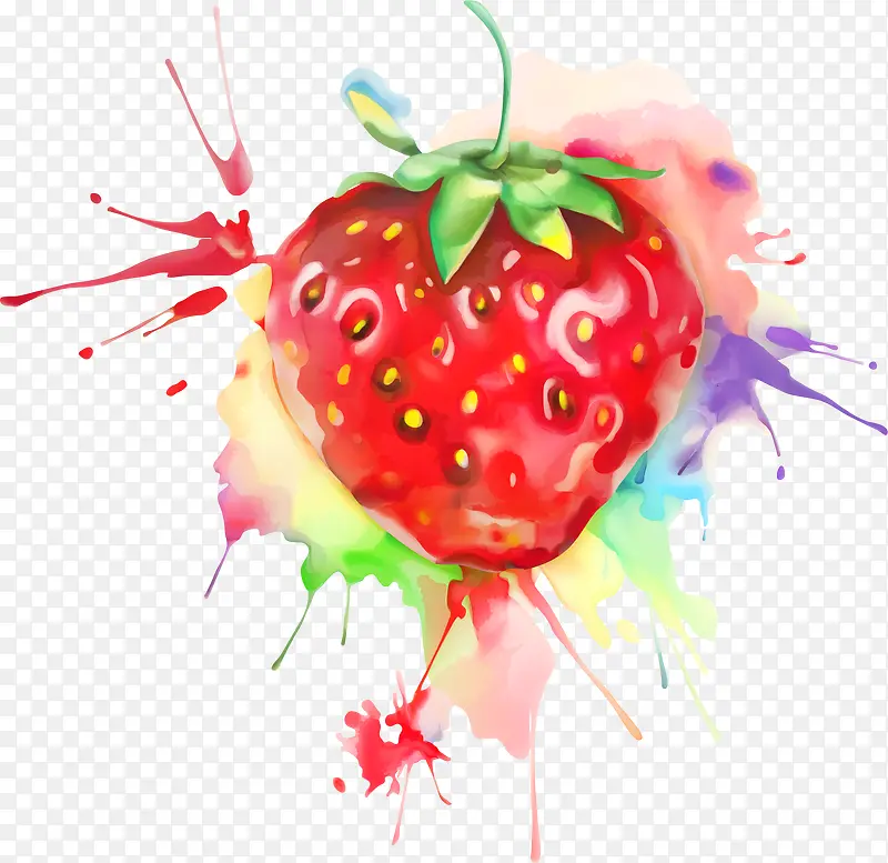 草莓水彩PNG矢量素材