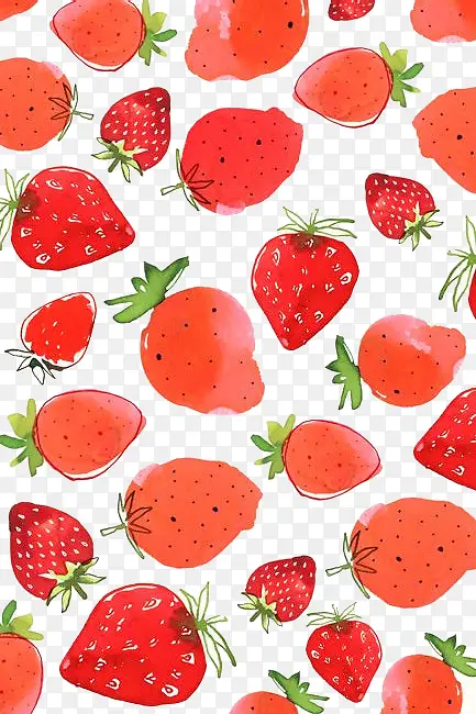 草莓平铺装饰手绘壁纸