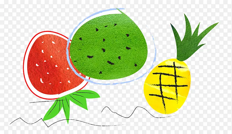 手绘菠萝草莓水果图案
