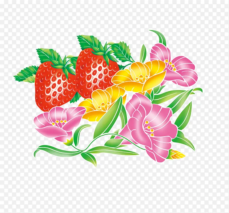 卡通草莓与花朵