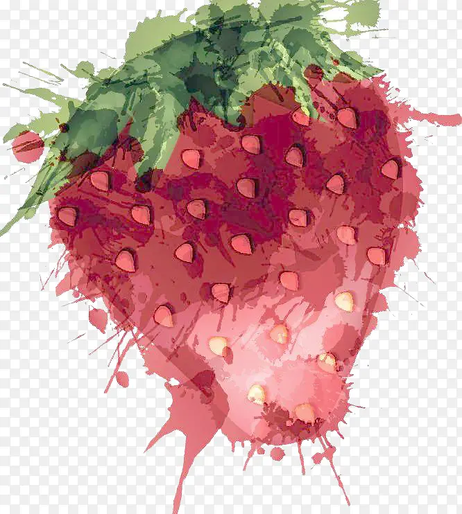手绘喷墨红色的草莓