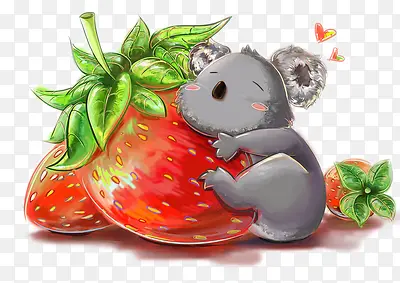 抱着草莓的考拉