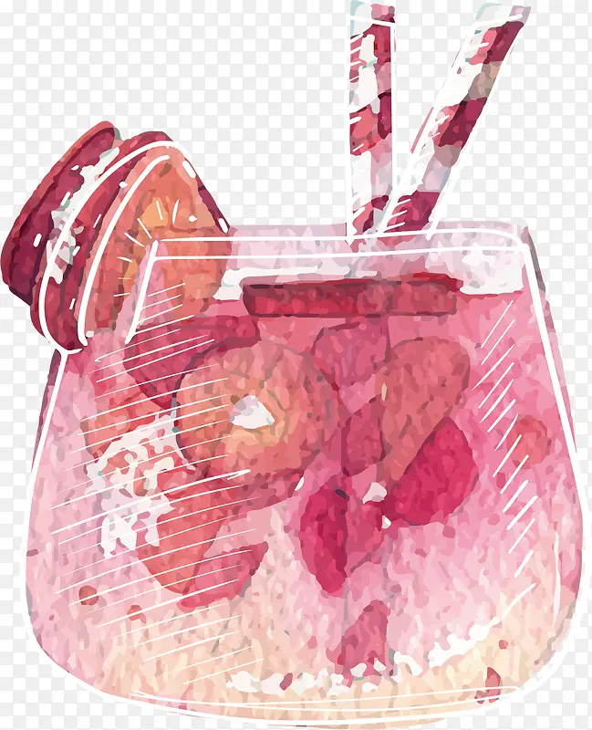 手绘水彩草莓汁