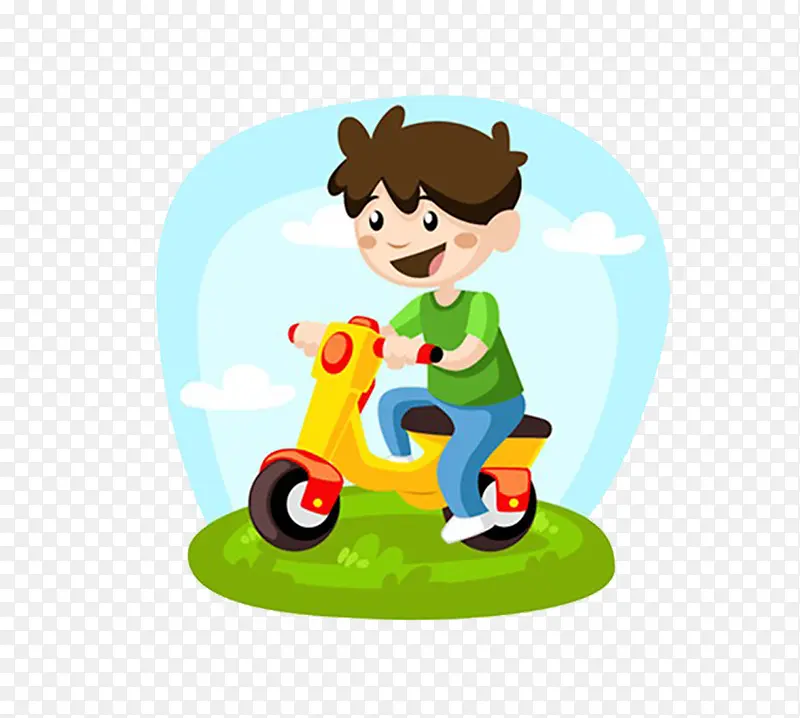 卡通男孩骑电动车
