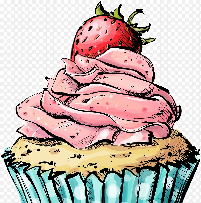 卡通矢量手绘草莓雪糕