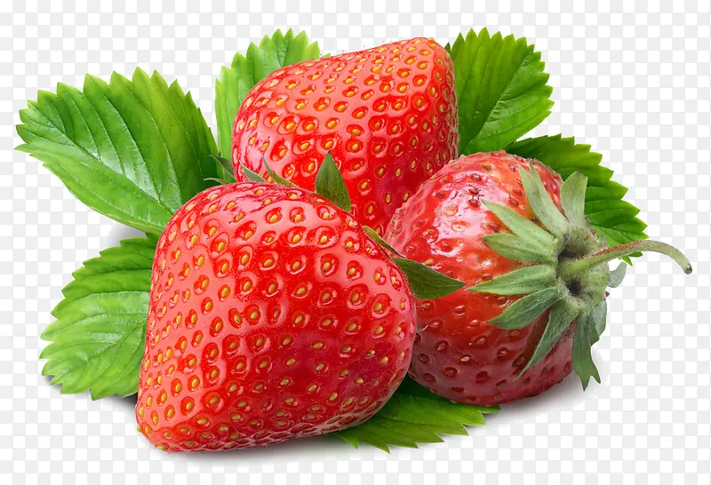 红色草莓绿叶图片