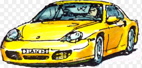 手绘黄色现代汽车装饰