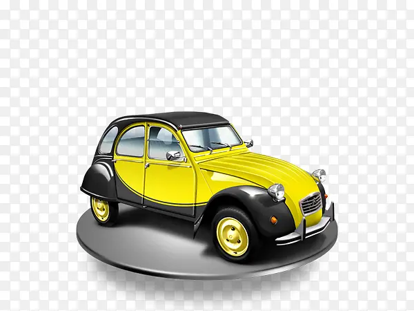 手绘创意扁平质感黄色的小汽车