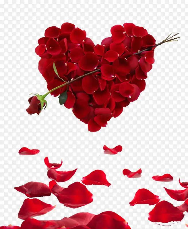 红色玫瑰花瓣海报爱心