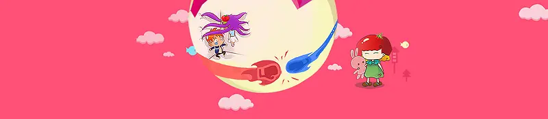 淘宝美食扁平几何人物背景banner