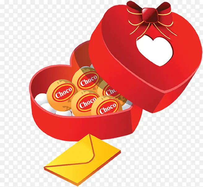 红色爱心礼品盒黄色信封