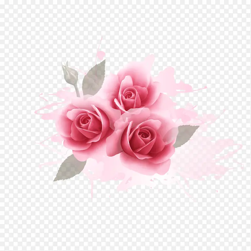 浪漫粉玫瑰水彩背景
