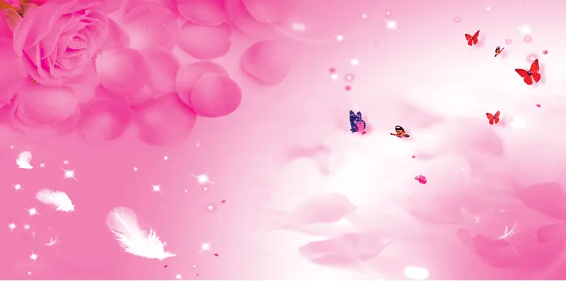 粉色玫瑰蝴蝶全屏海报背景